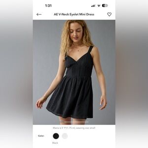 American Eagle Outfitters Black V-Neck Eyelet Mini Dress